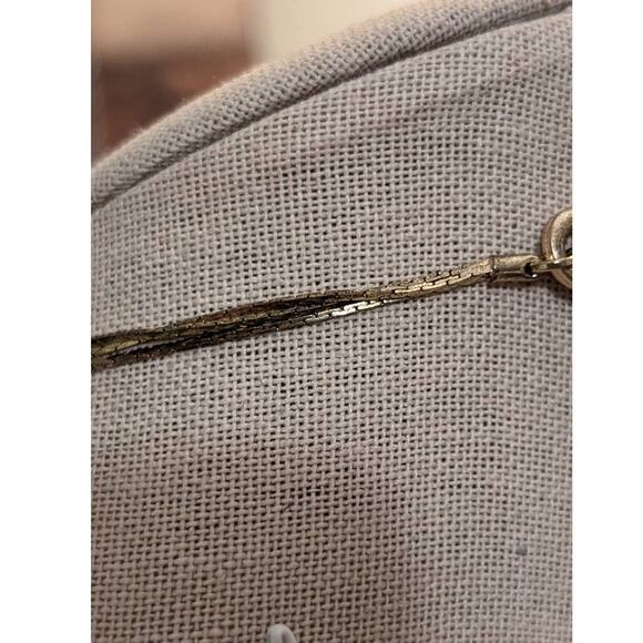 Three Strand Gold Tone Chain Necklace w/ Oblong Faux Pearls & Pave Balls - Picture 6 of 7